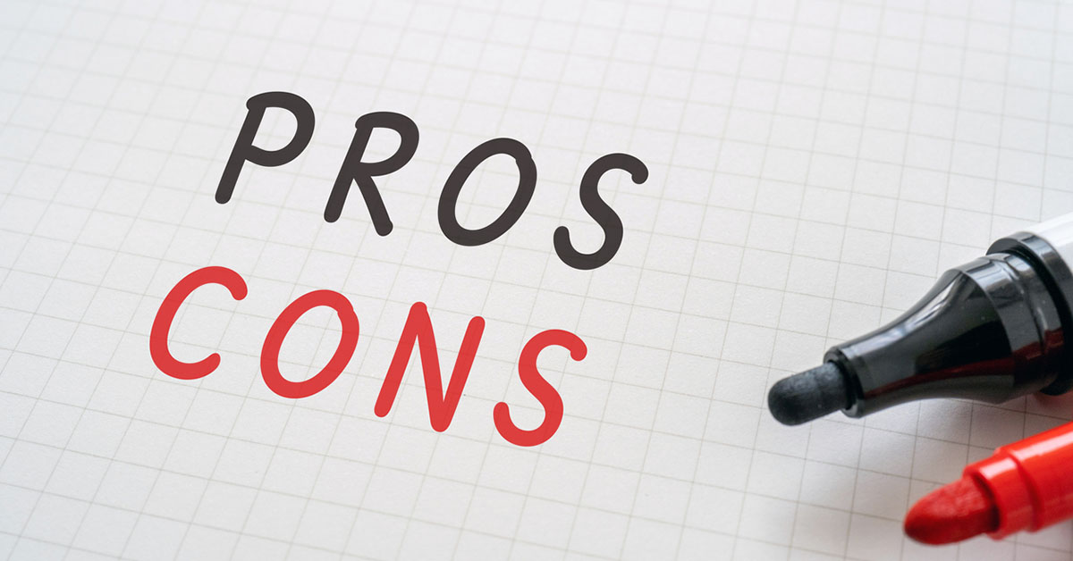 Image of a whiteboard with 'Pros' and 'Cons' written in marker