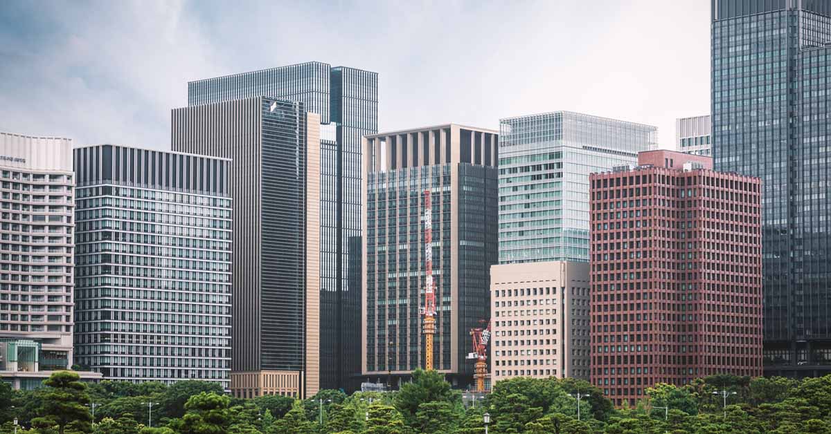 Photo of multiple corporate buildings in Japan's capital region